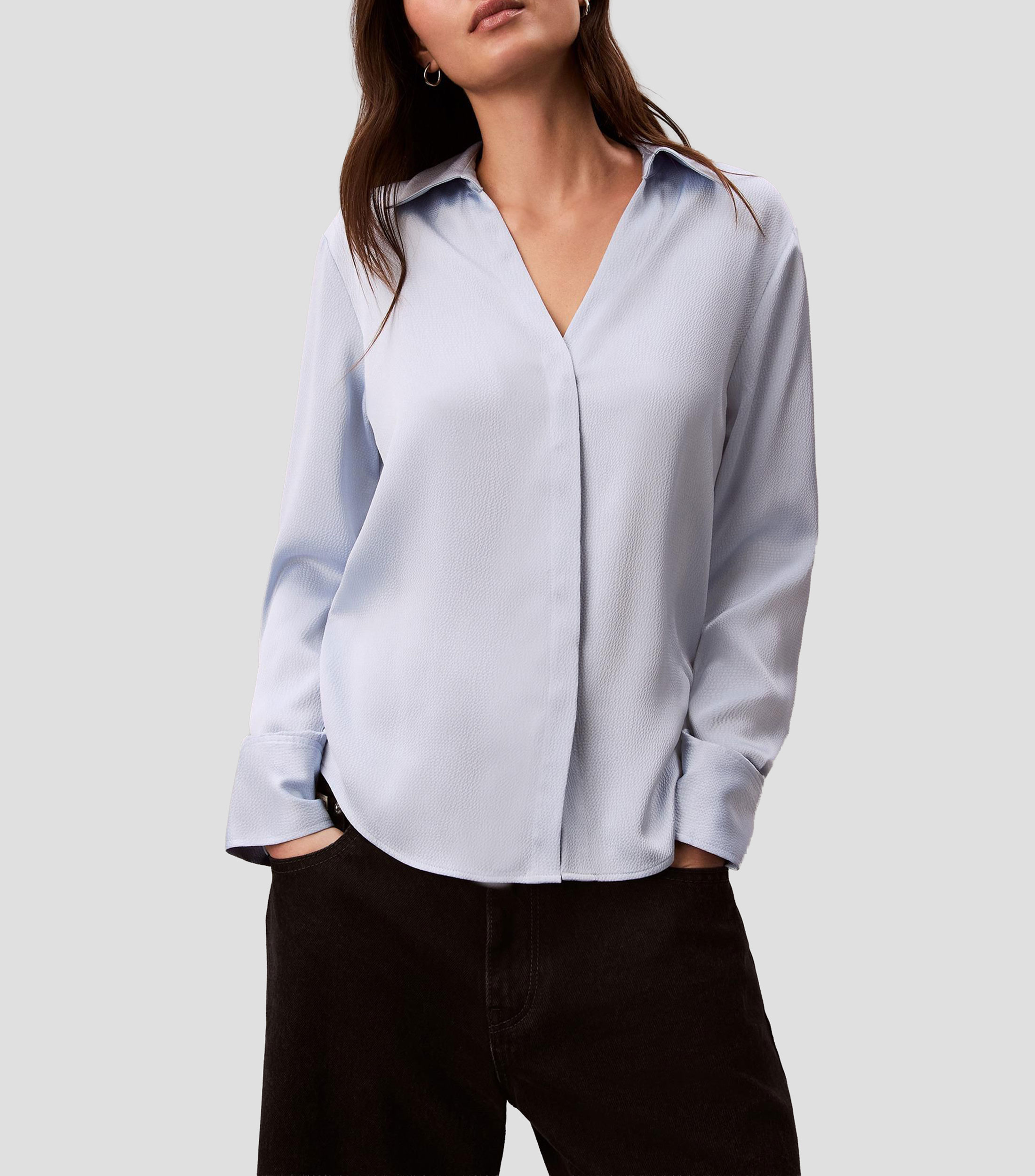 Blusa diseño sólido Manga larga Mujer